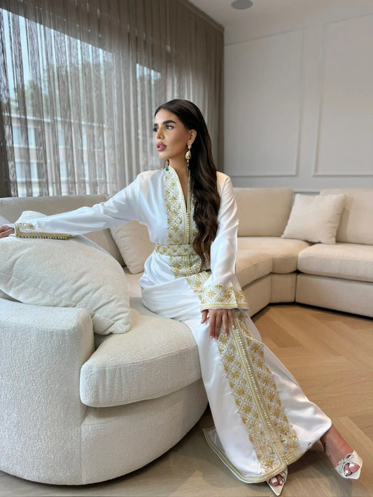 Tamara White Kaftan – Handcrafted Moroccan Dress – product view 2