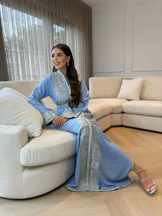 Samia Blue Kaftan – Handcrafted Moroccan Dress – product view 2
