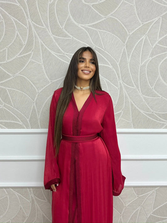 Majda Burgundy Takchita – Two-Piece Moroccan Ceremonial Dress – product view 2