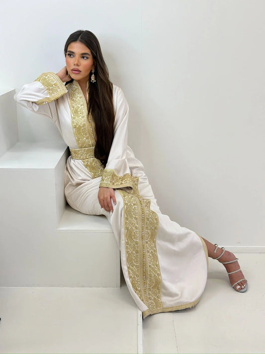 Nadia White Kaftan – Handcrafted Moroccan Dress – product view 2