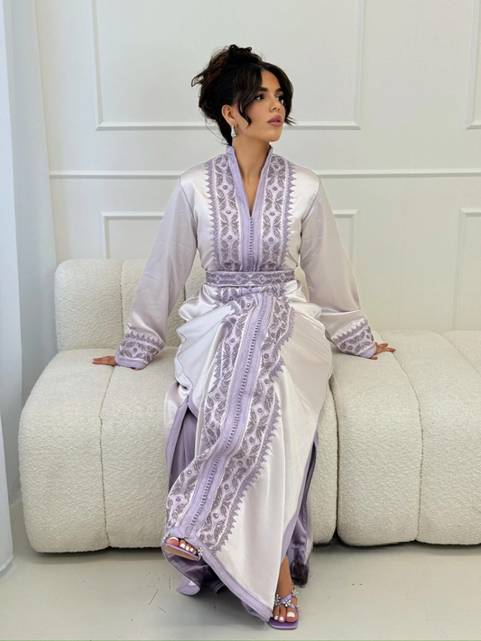 Saida Gray Kaftan – Handcrafted Moroccan Dress – product view 2