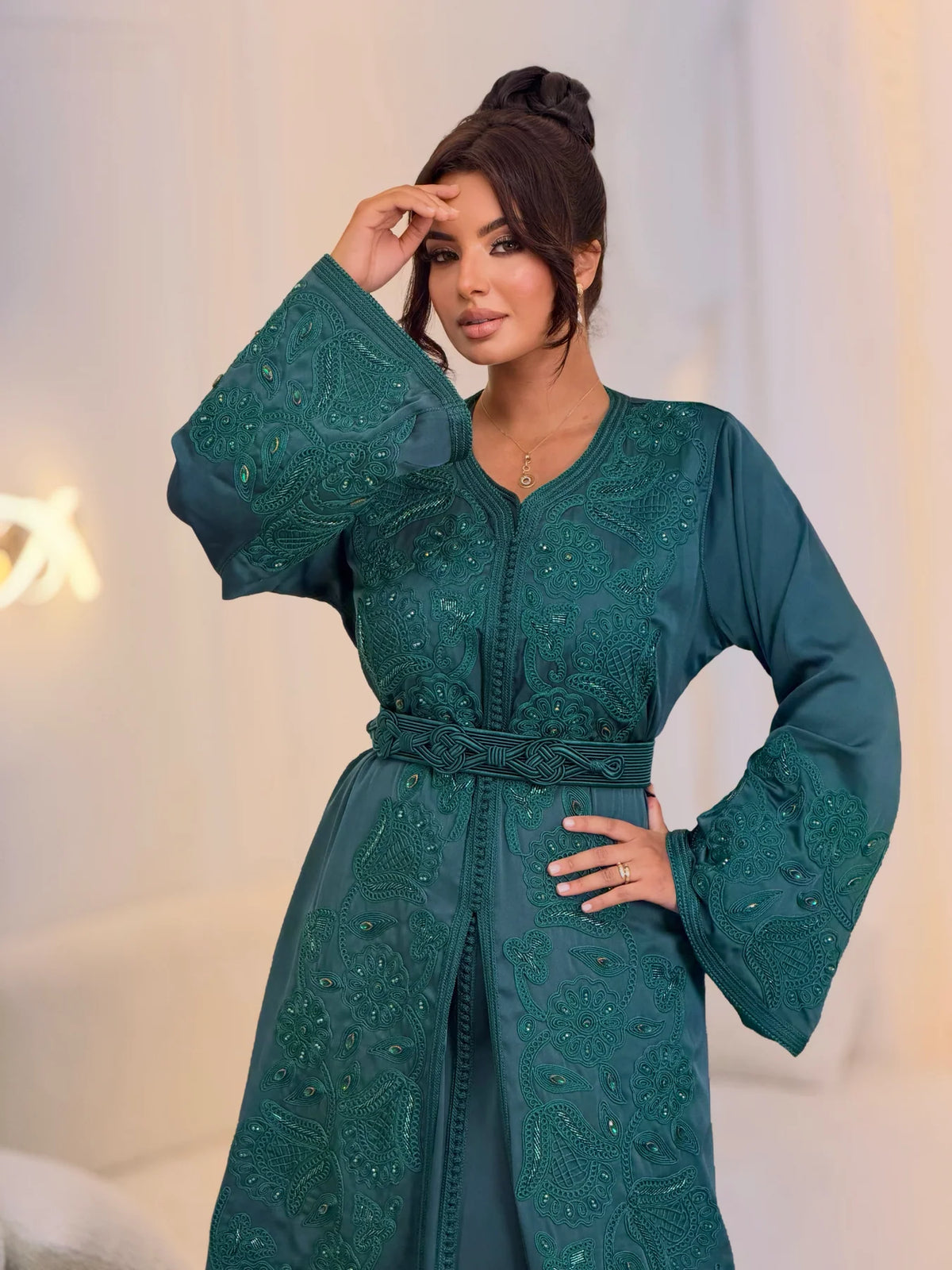 Aminaa Teal Takchita – Two-Piece Moroccan Ceremonial Dress