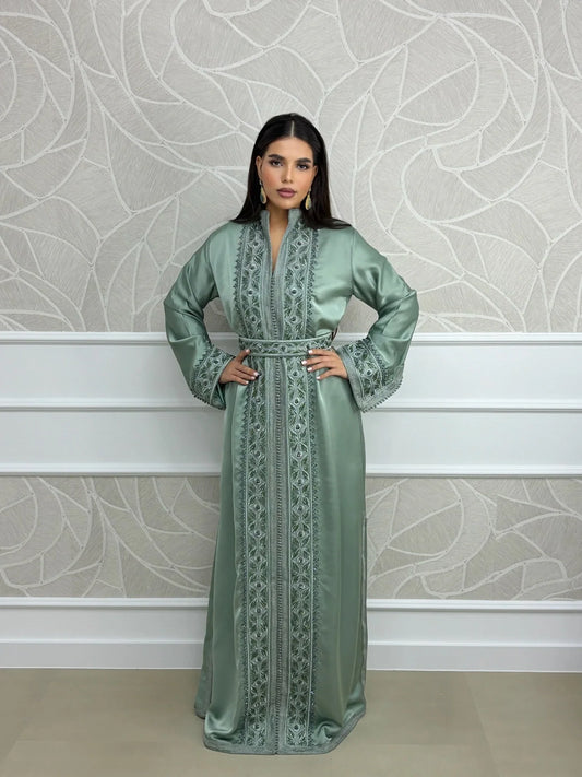 Malak Green Kaftan – Handcrafted Moroccan Dress – product view 2