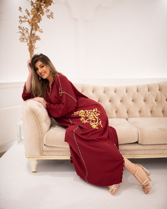 Souad Burgundy Djellaba – Casual Moroccan Tunic for Everyday Comfort – product view 2
