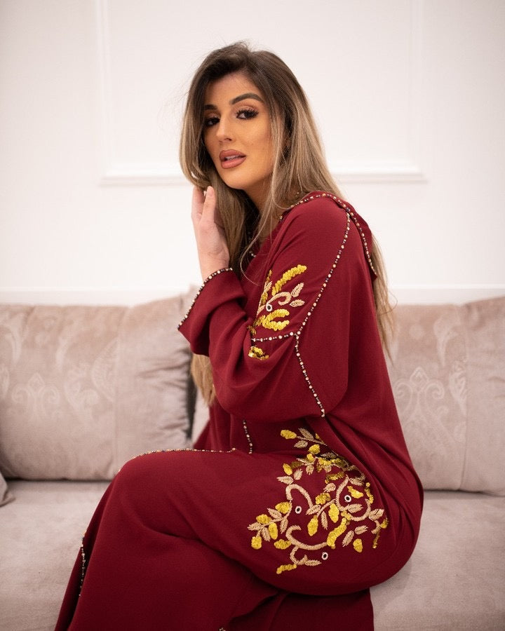 Souad Burgundy Djellaba – Casual Moroccan Tunic for Everyday Comfort – product view 3