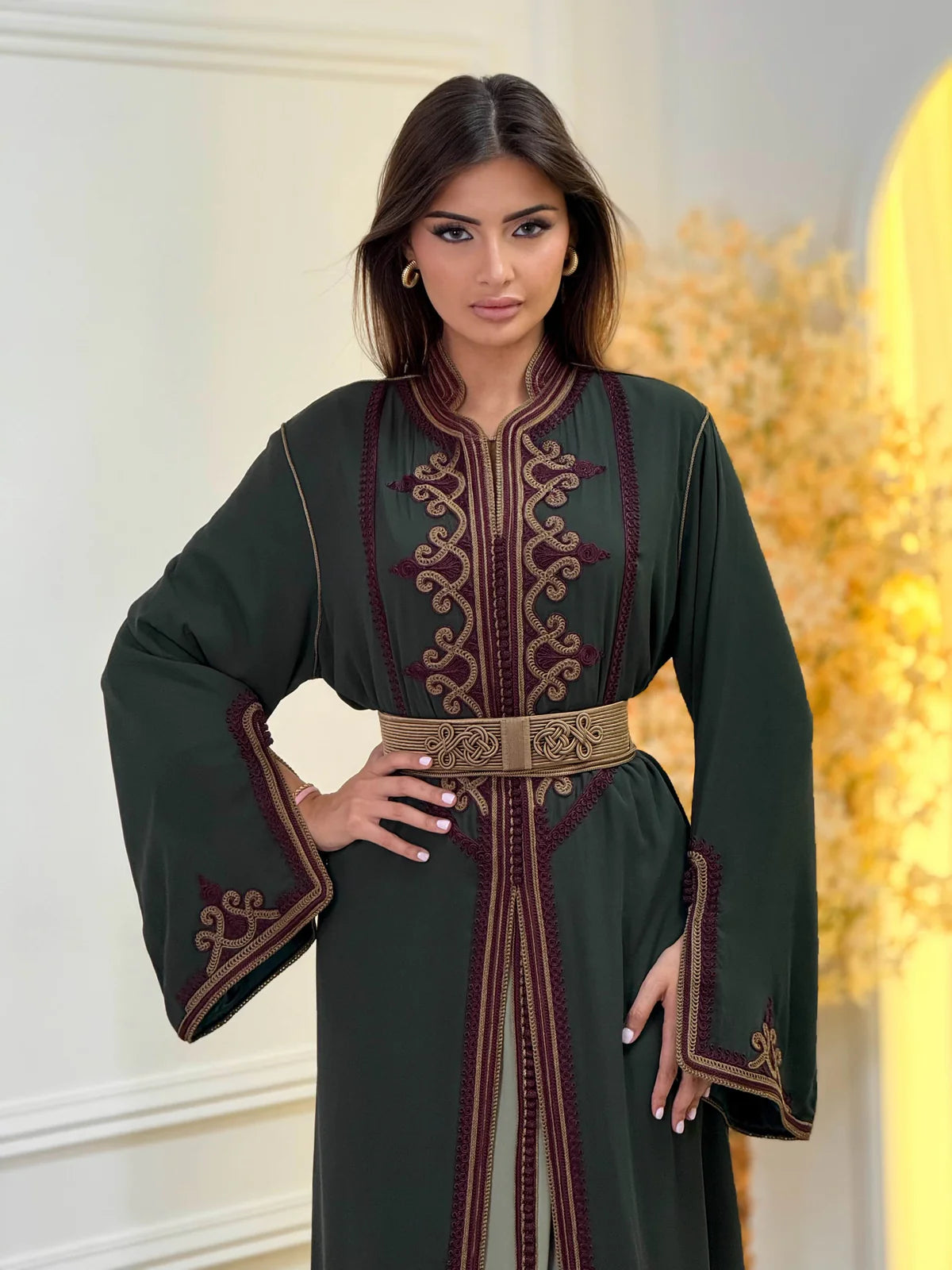 Dounia Green Takchita – Two-Piece Moroccan Ceremonial Dress – product view 5