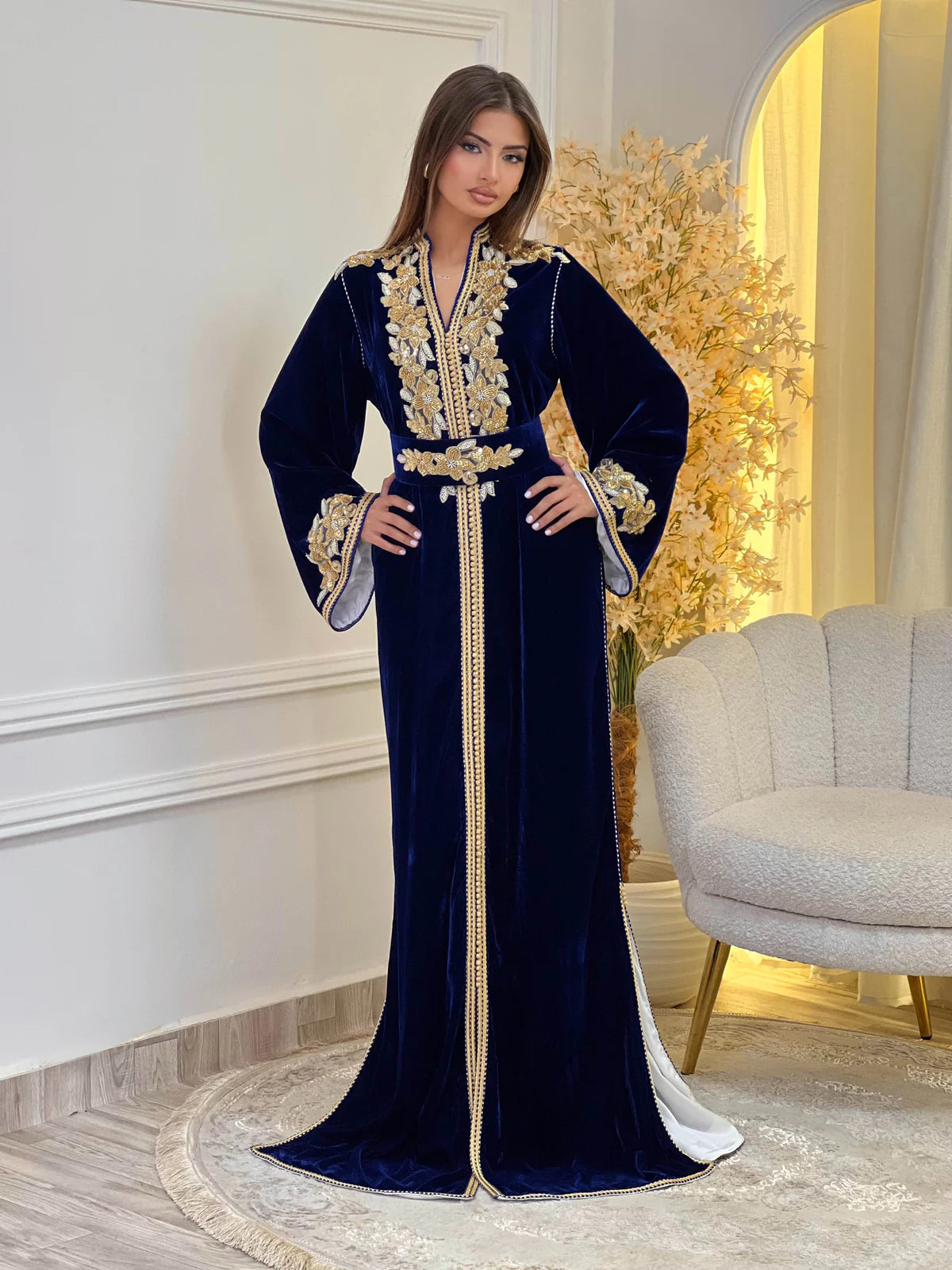 Lamar Navy Kaftan – Handcrafted Moroccan Dress – product view 3