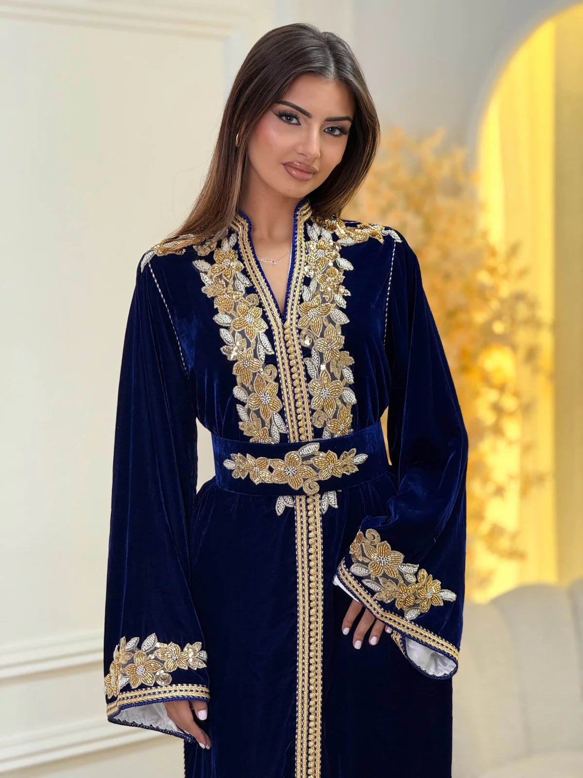 Lamar Navy Kaftan – Handcrafted Moroccan Dress – product view 5