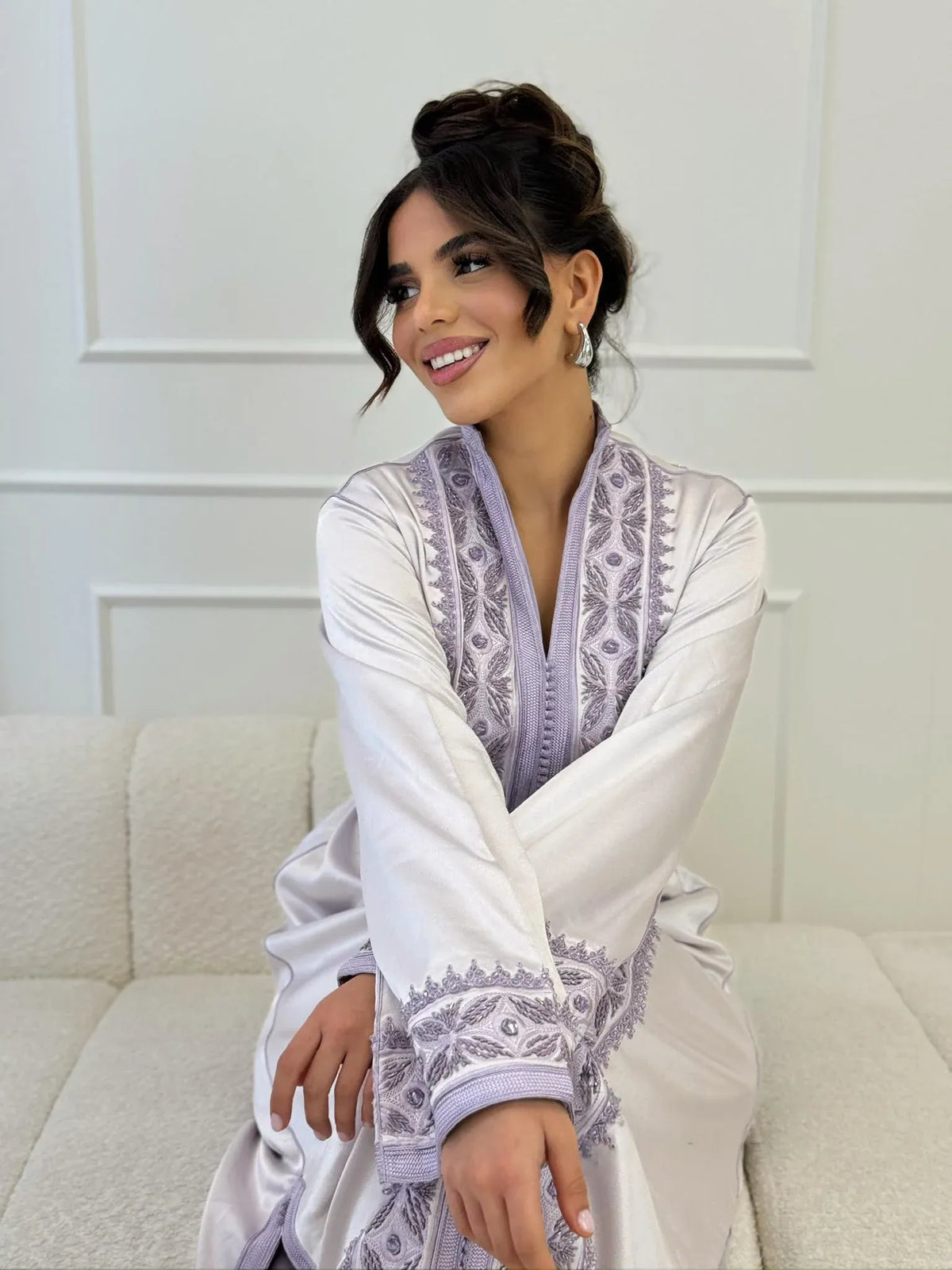 Saida Gray Kaftan – Handcrafted Moroccan Dress – product view 3