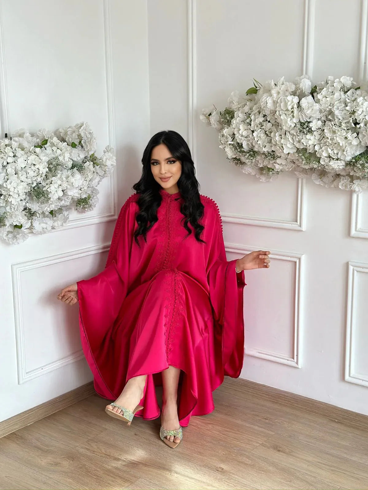 Kaltoum Pink Abaya – Elegant Moroccan Robe for Home & Gatherings – product view 3