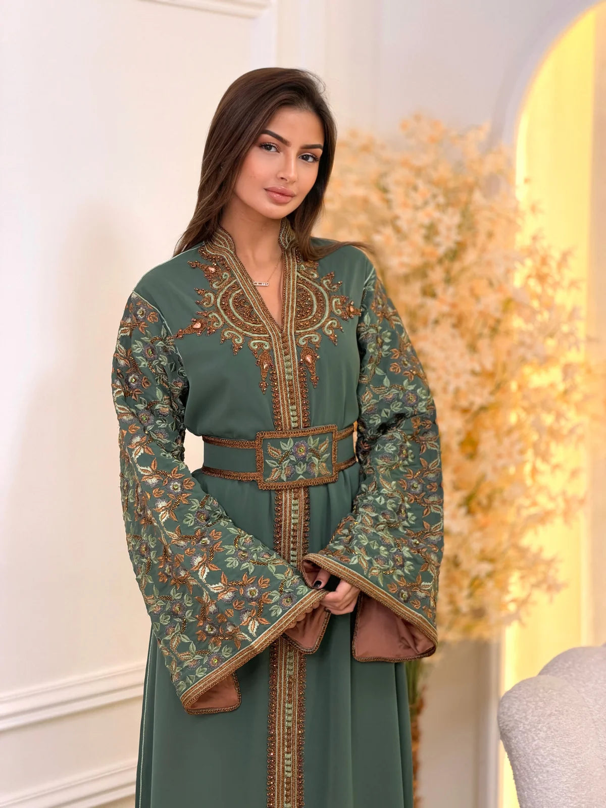 Nariman Green Kaftan – Handcrafted Moroccan Dress – product view 6