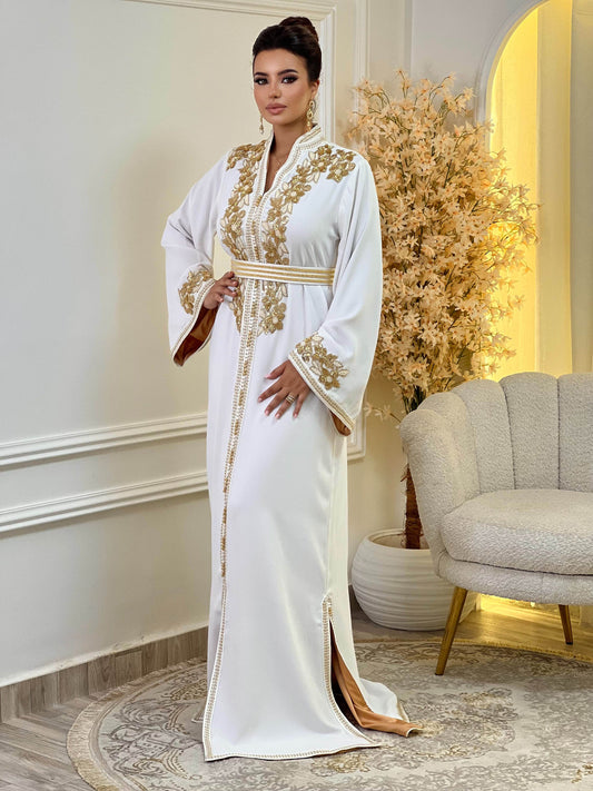 Rihab White Kaftan – Handcrafted Moroccan Dress – product view 2