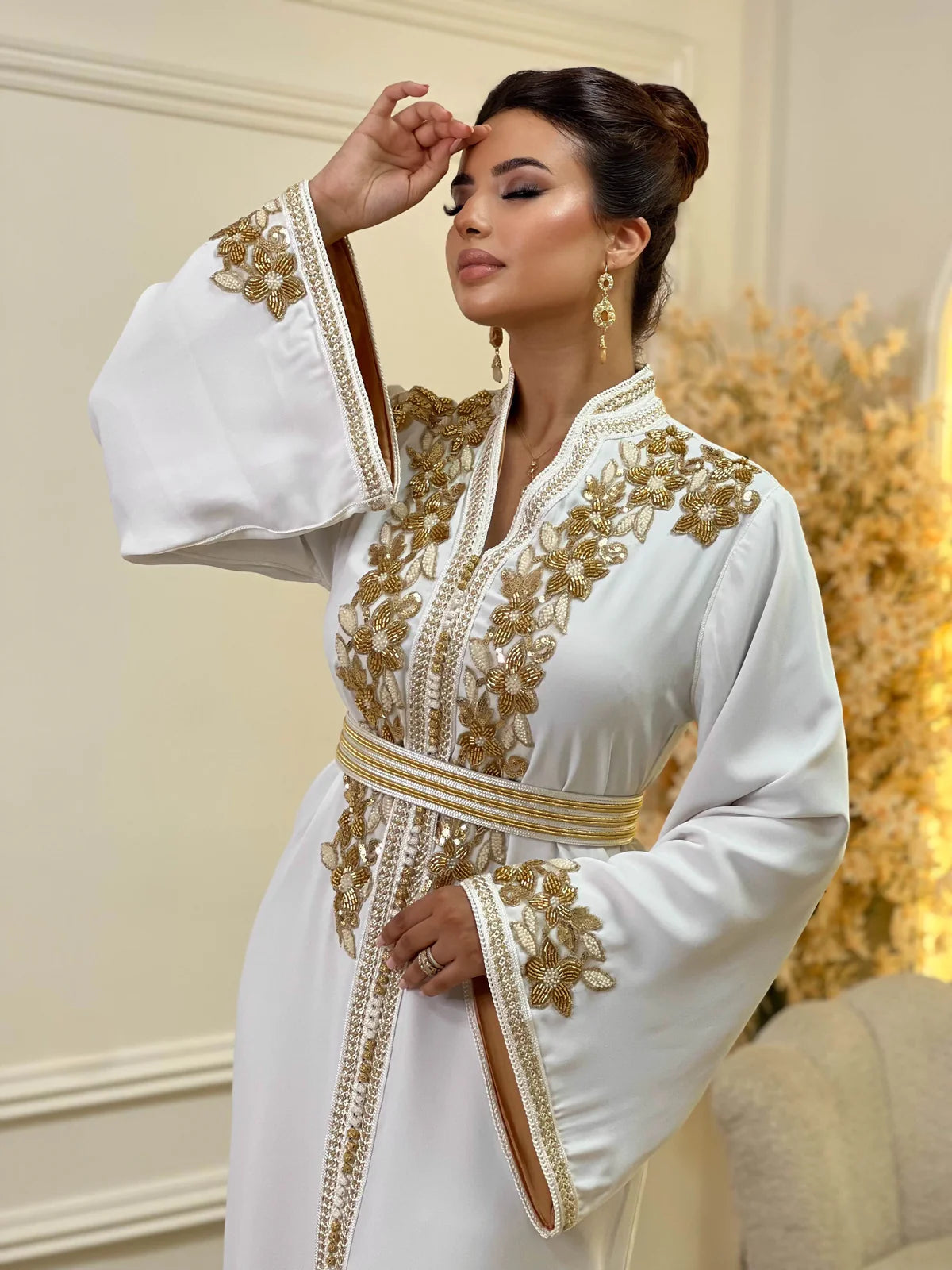 Rihab White Kaftan – Handcrafted Moroccan Dress – product view 3