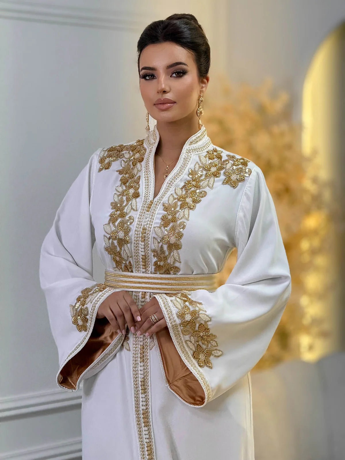 Rihab White Kaftan – Handcrafted Moroccan Dress – product view 4
