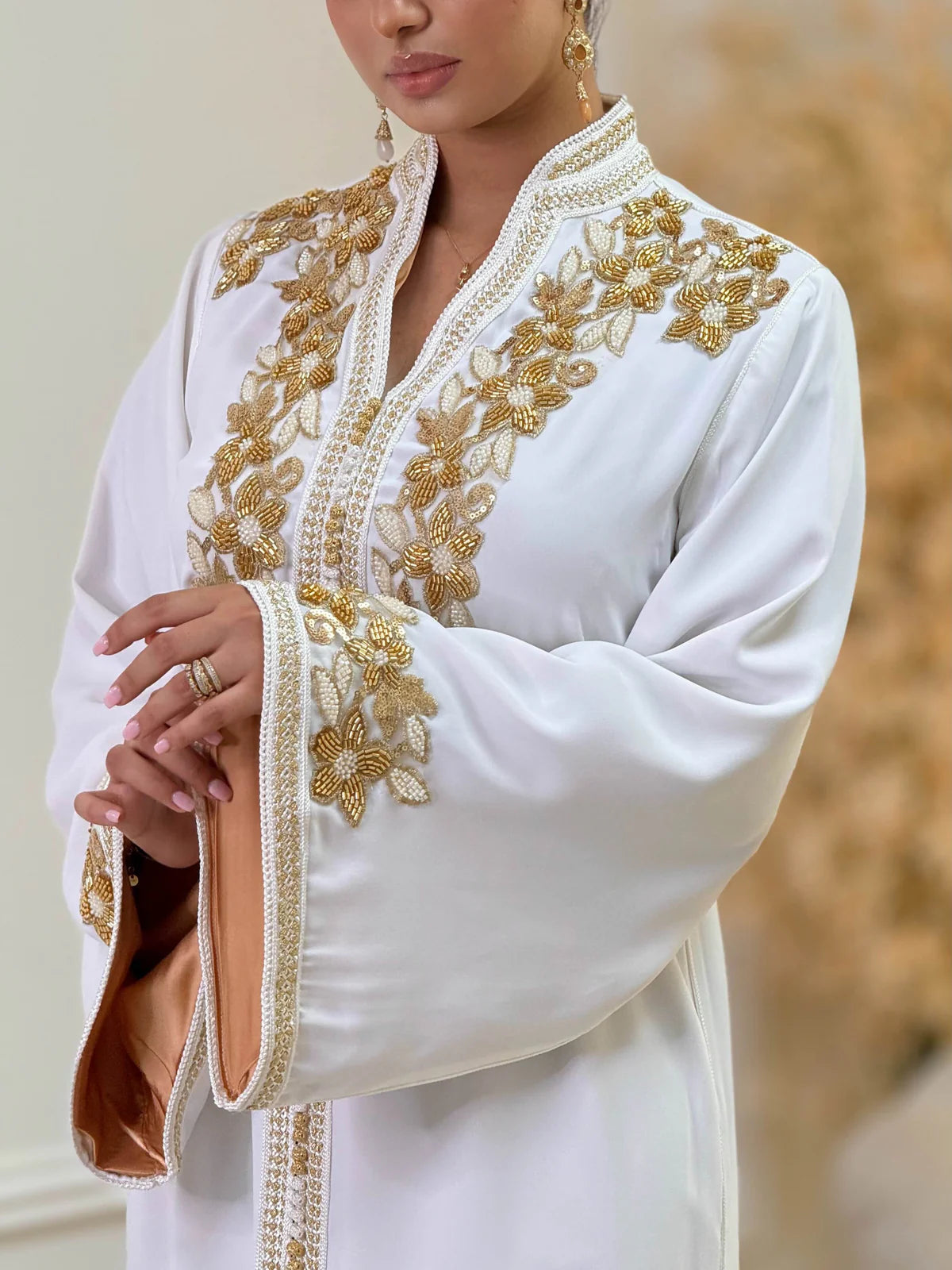 Rihab White Kaftan – Handcrafted Moroccan Dress – product view 5