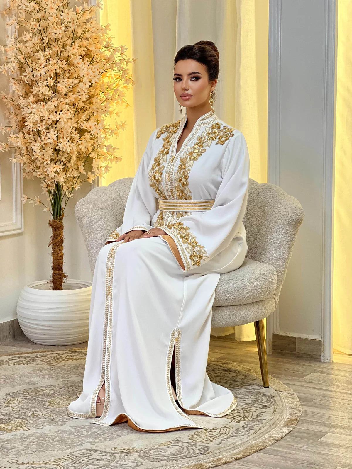 Rihab White Kaftan – Handcrafted Moroccan Dress – product view 6