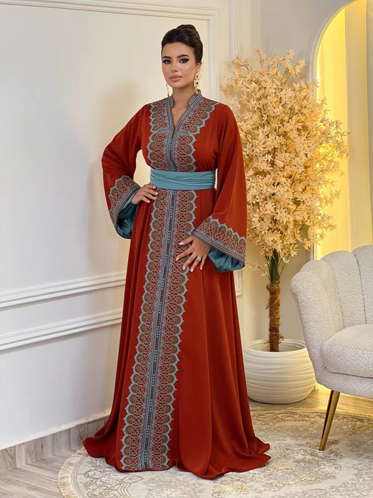 Rawia Red Kaftan – Handcrafted Moroccan Dress – product view 2
