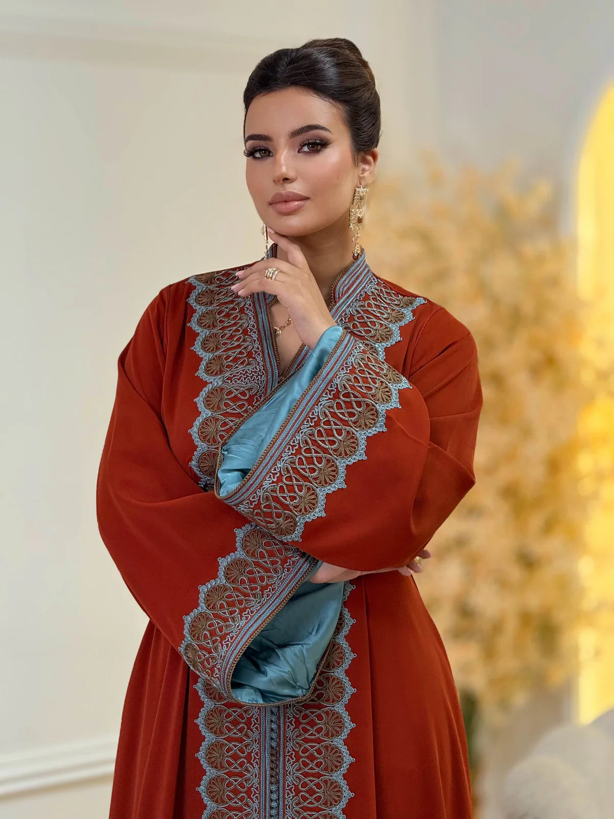 Rawia Red Kaftan – Handcrafted Moroccan Dress – product view 4