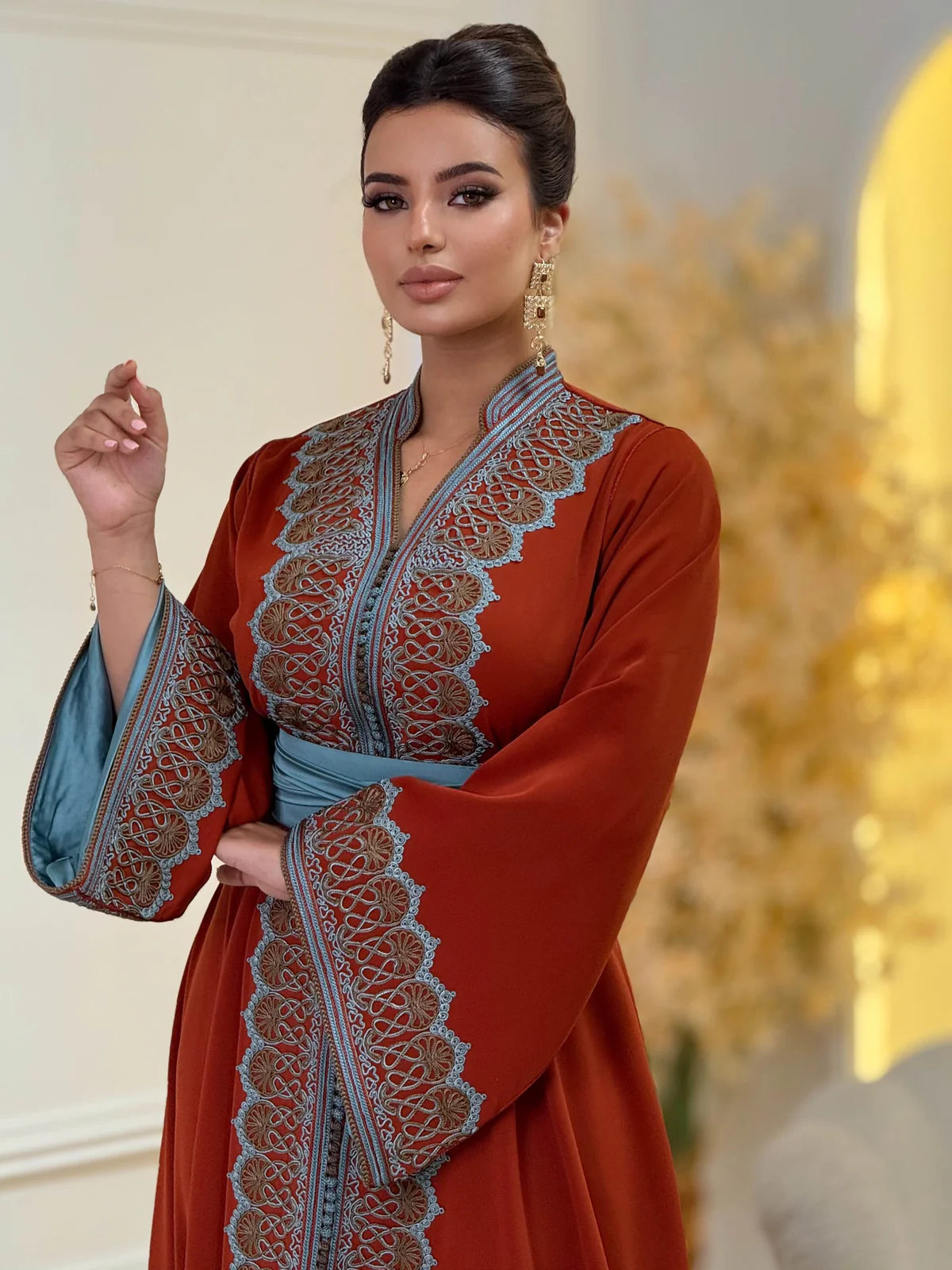 Rawia Red Kaftan – Handcrafted Moroccan Dress – product view 6