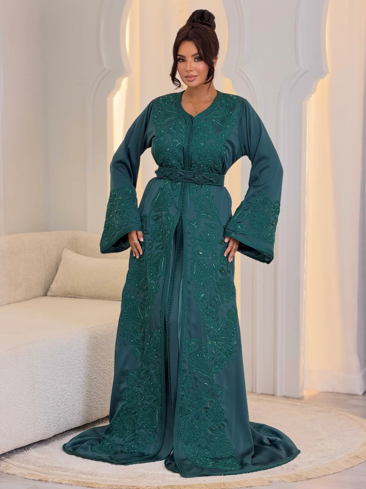Aminaa Teal Takchita – Two-Piece Moroccan Ceremonial Dress