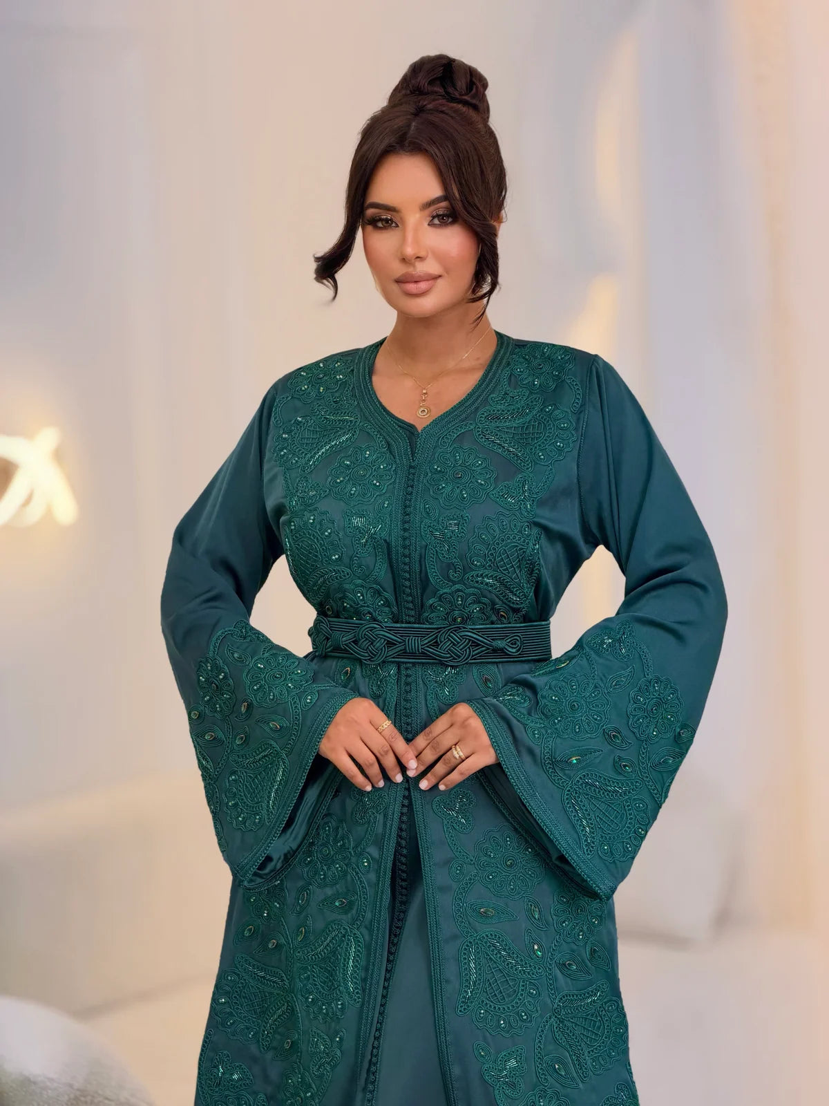Aminaa Teal Takchita – Two-Piece Moroccan Ceremonial Dress