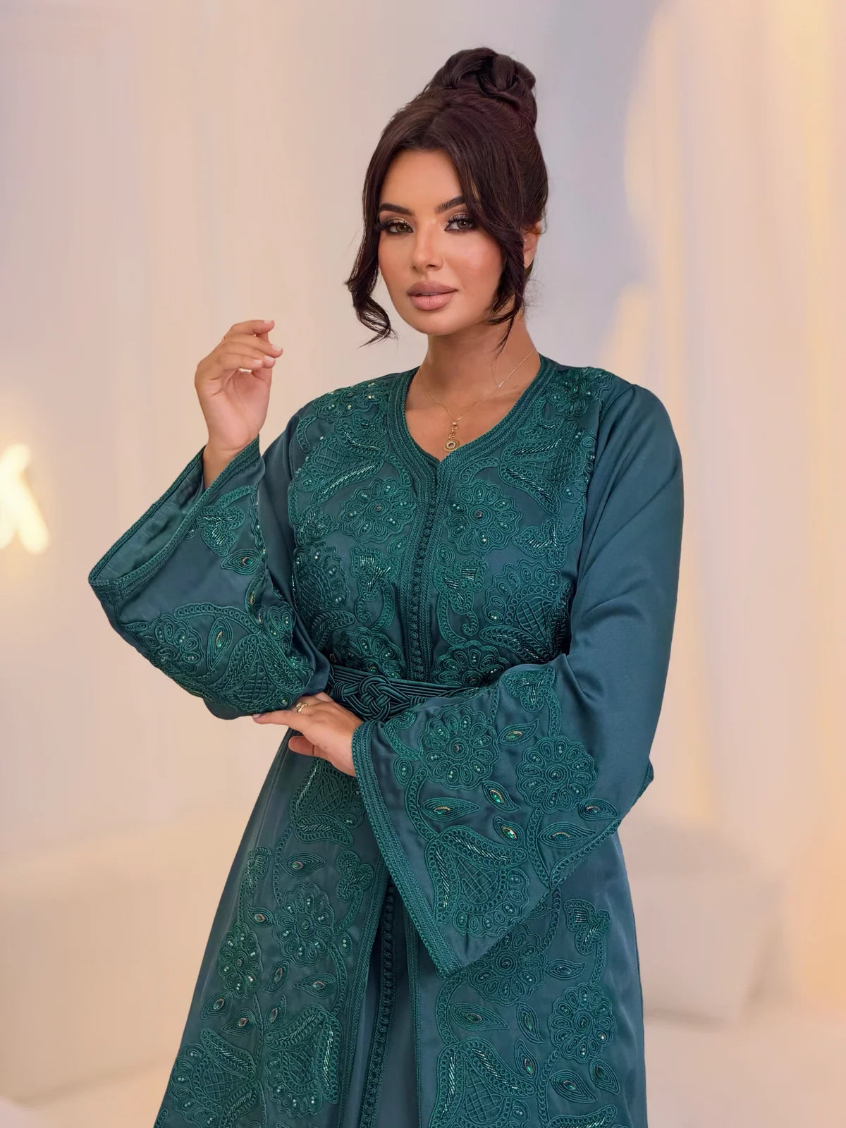 Aminaa Teal Takchita – Two-Piece Moroccan Ceremonial Dress