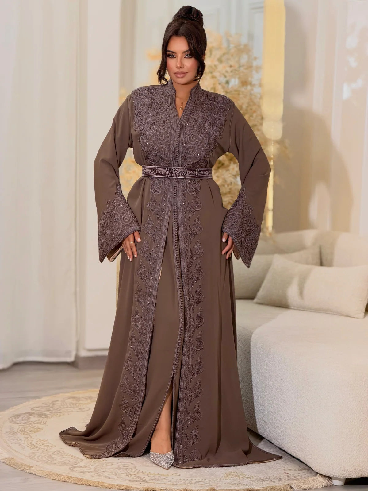 Wijdane Brown Takchita – Two-Piece Moroccan Ceremonial Dress