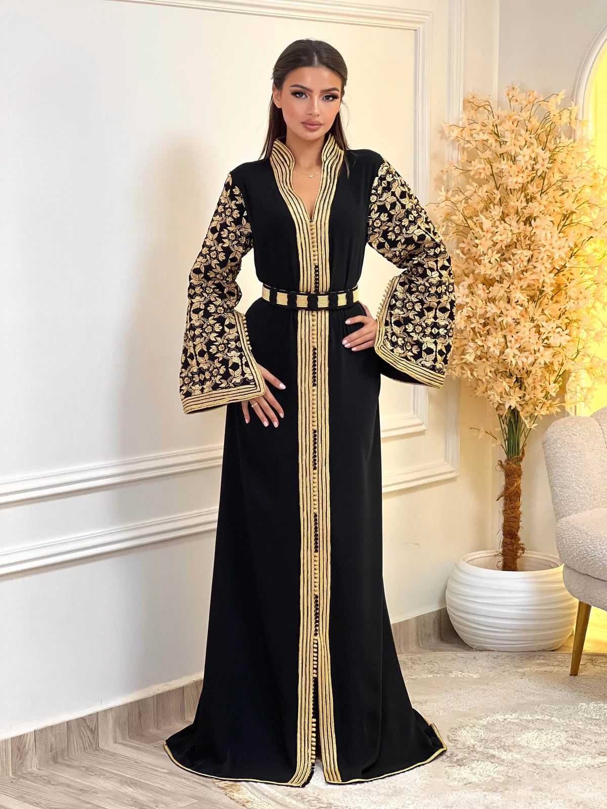 Fajr Black Kaftan – Handcrafted Moroccan Dress – product view 2