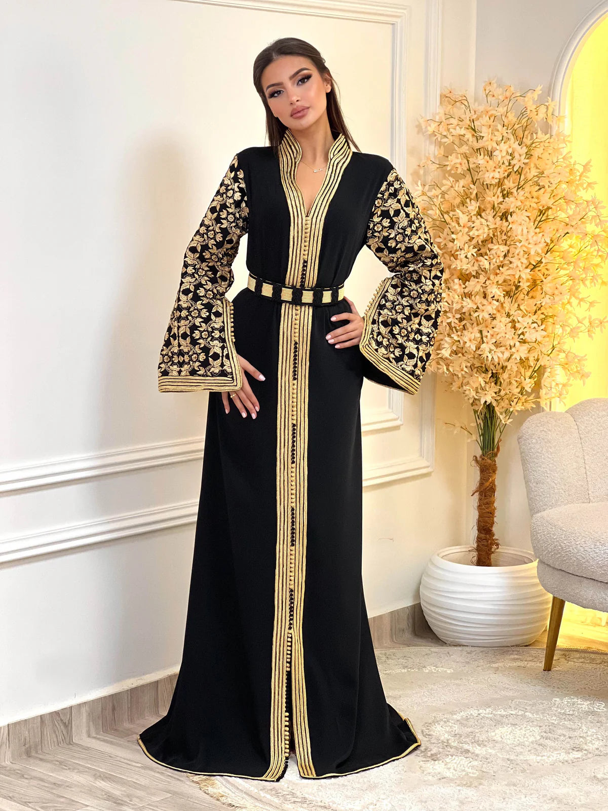 Fajr Black Kaftan – Handcrafted Moroccan Dress – product view 3