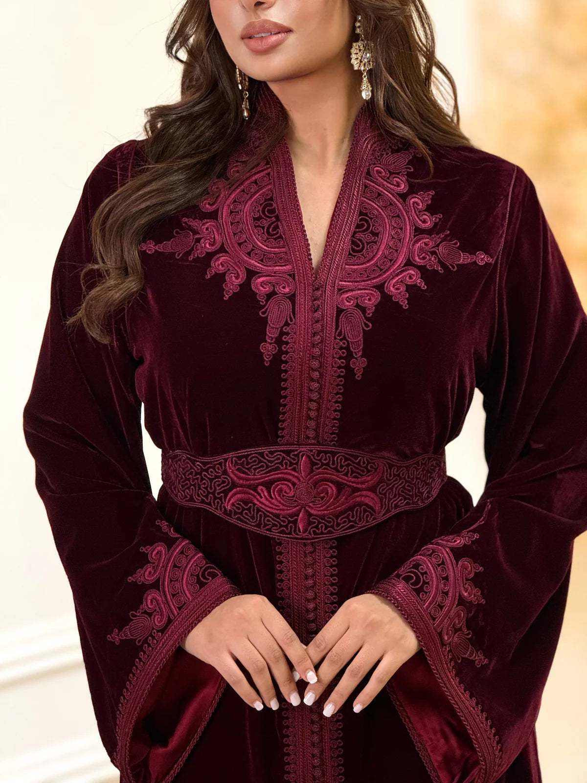Insaf Burgundy Kaftan – Handcrafted Moroccan Dress – product view 10