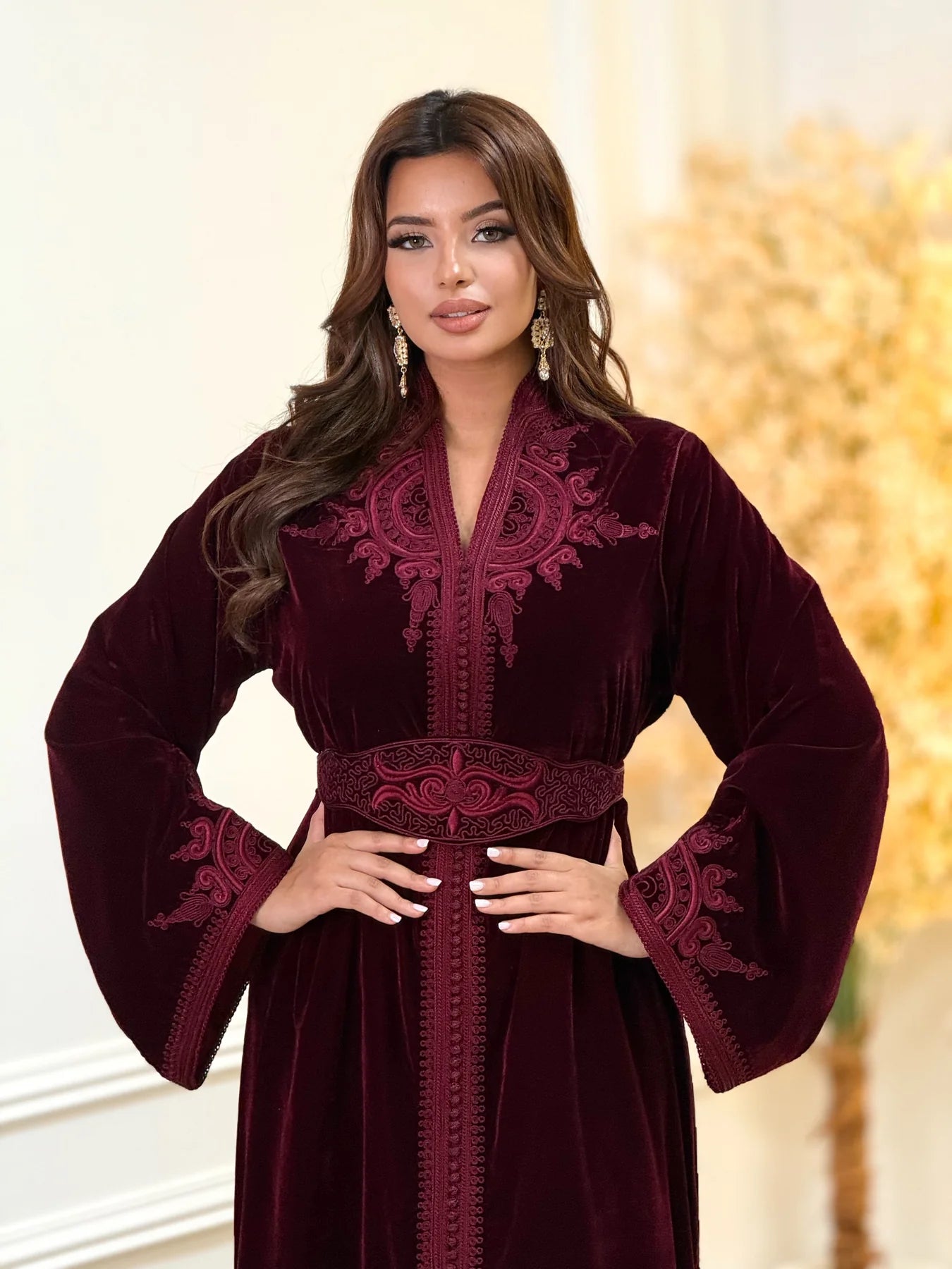 Insaf Burgundy Kaftan – Handcrafted Moroccan Dress – product view 6
