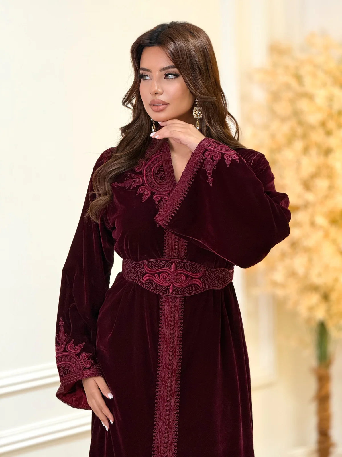 Insaf Burgundy Kaftan – Handcrafted Moroccan Dress – product view 8