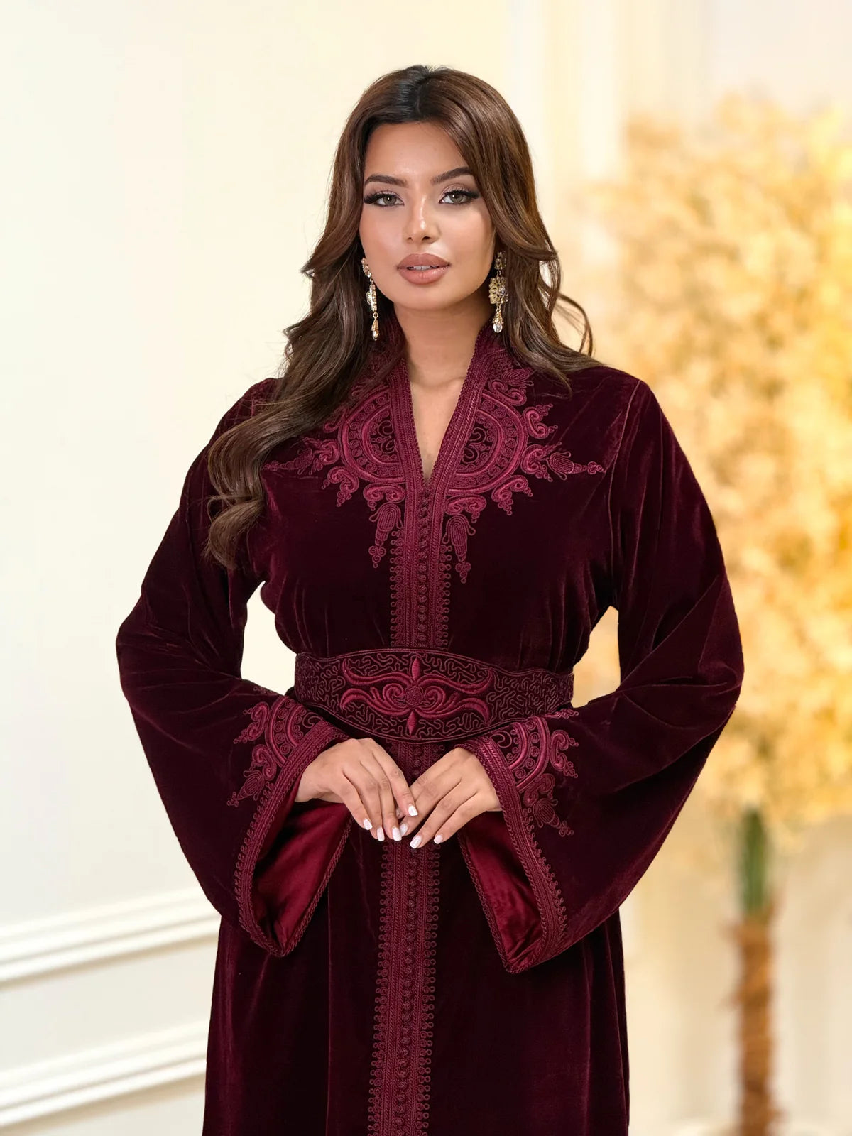 Insaf Burgundy Kaftan – Handcrafted Moroccan Dress – product view 9