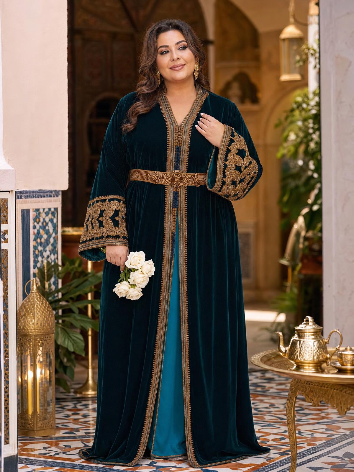Karima Black Takchita – Two-Piece Moroccan Ceremonial Dress — plus-size model