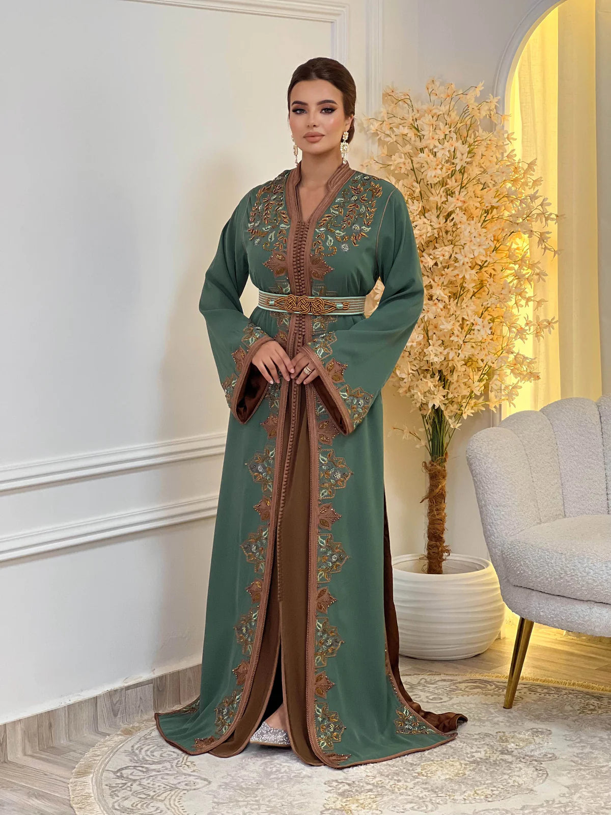 Keltoum Green Takchita – Two-Piece Moroccan Ceremonial Dress – product view 2
