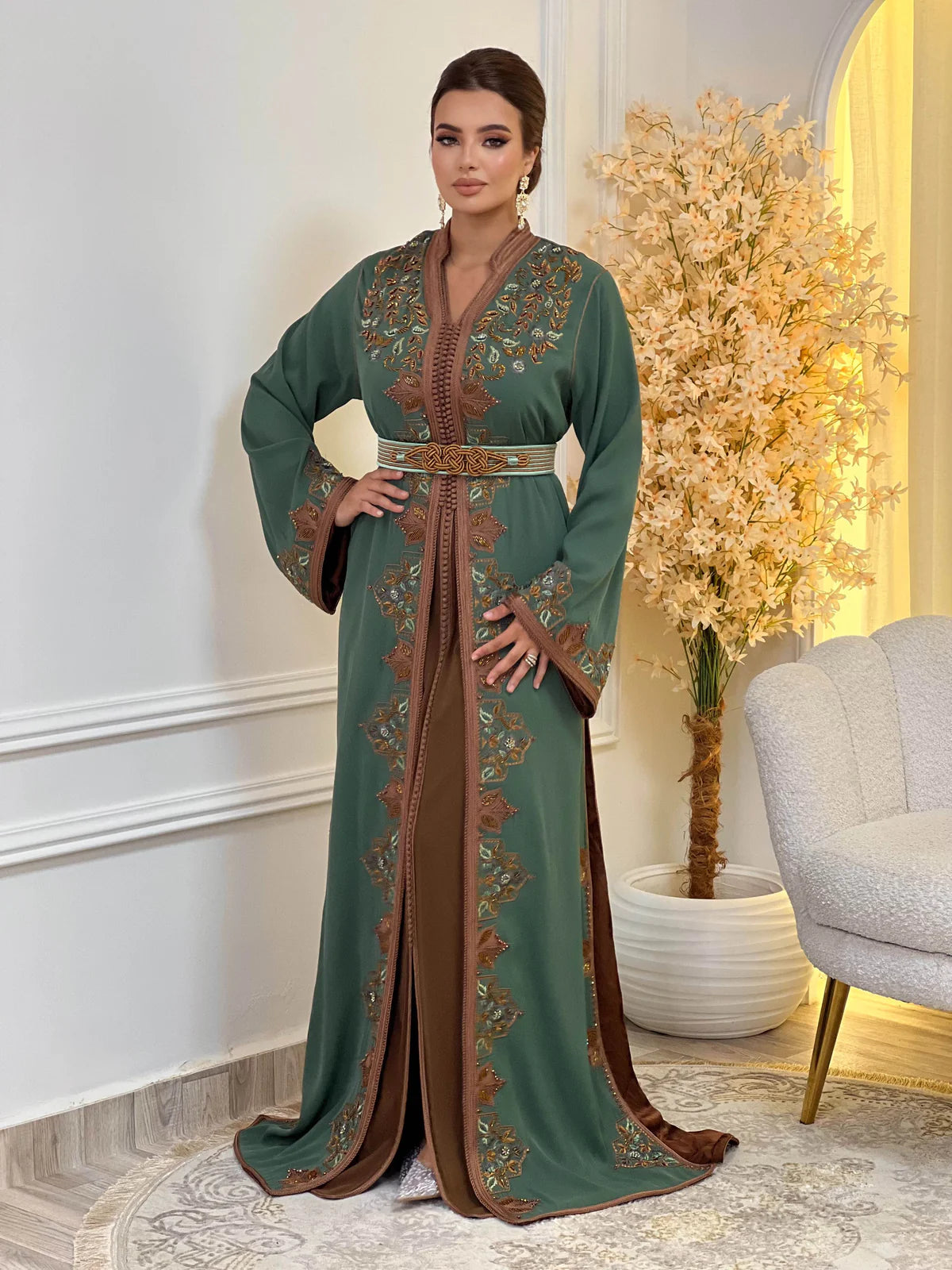 Keltoum Green Takchita – Two-Piece Moroccan Ceremonial Dress – product view 3