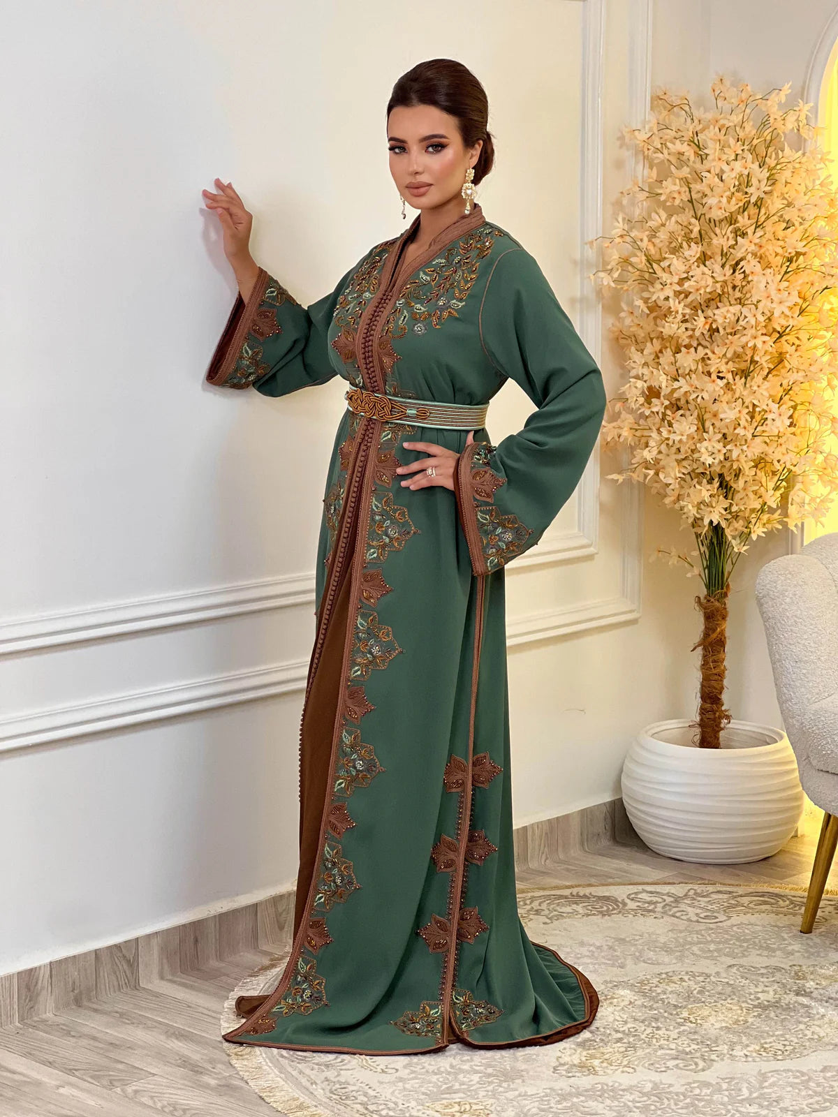 Keltoum Green Takchita – Two-Piece Moroccan Ceremonial Dress – product view 7