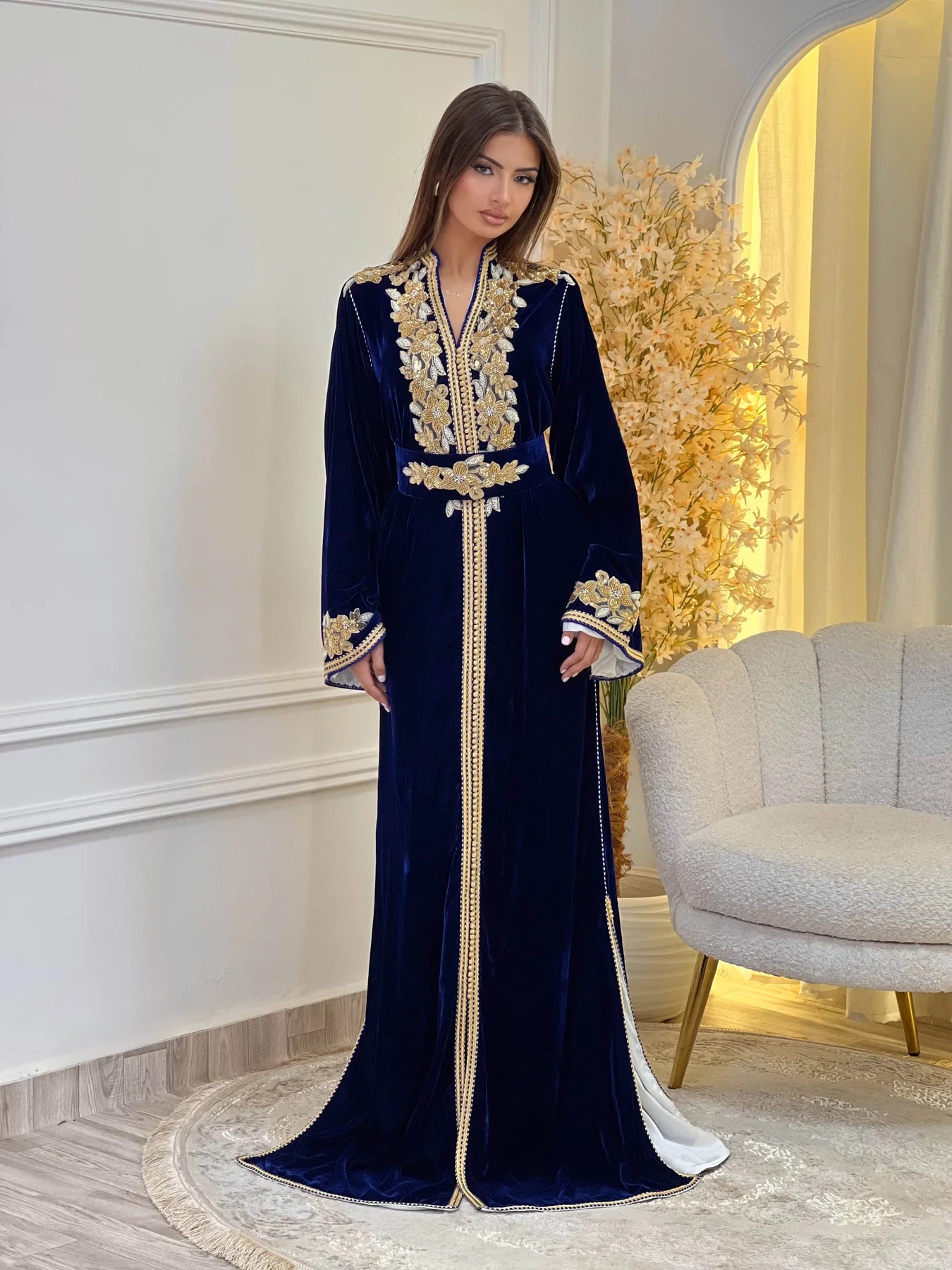 Lamar Navy Kaftan – Handcrafted Moroccan Dress – product view 2