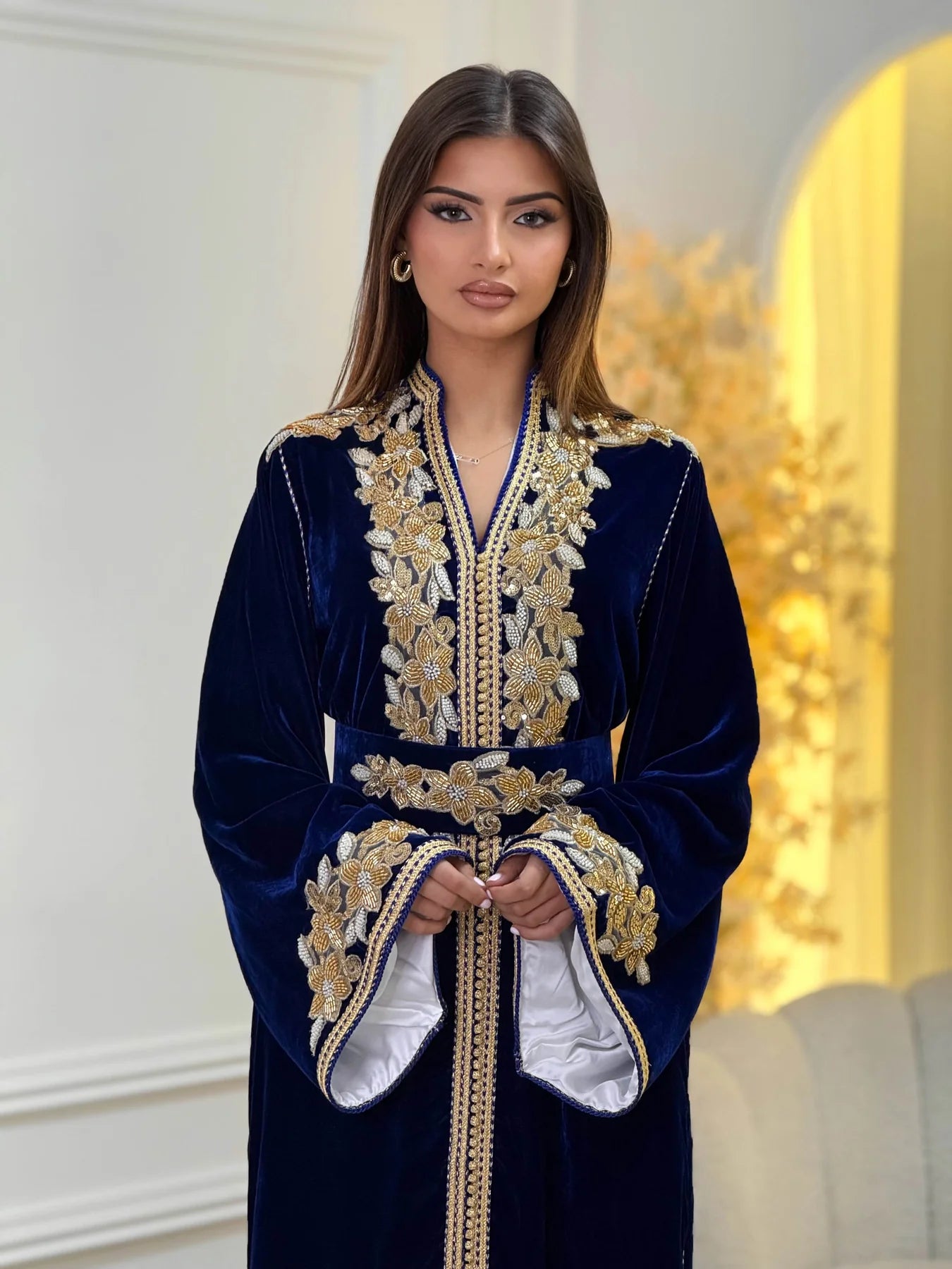 Lamar Navy Kaftan – Handcrafted Moroccan Dress – product view 4
