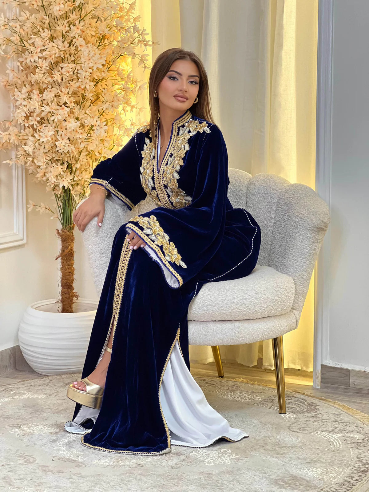 Lamar Navy Kaftan – Handcrafted Moroccan Dress – product view 7