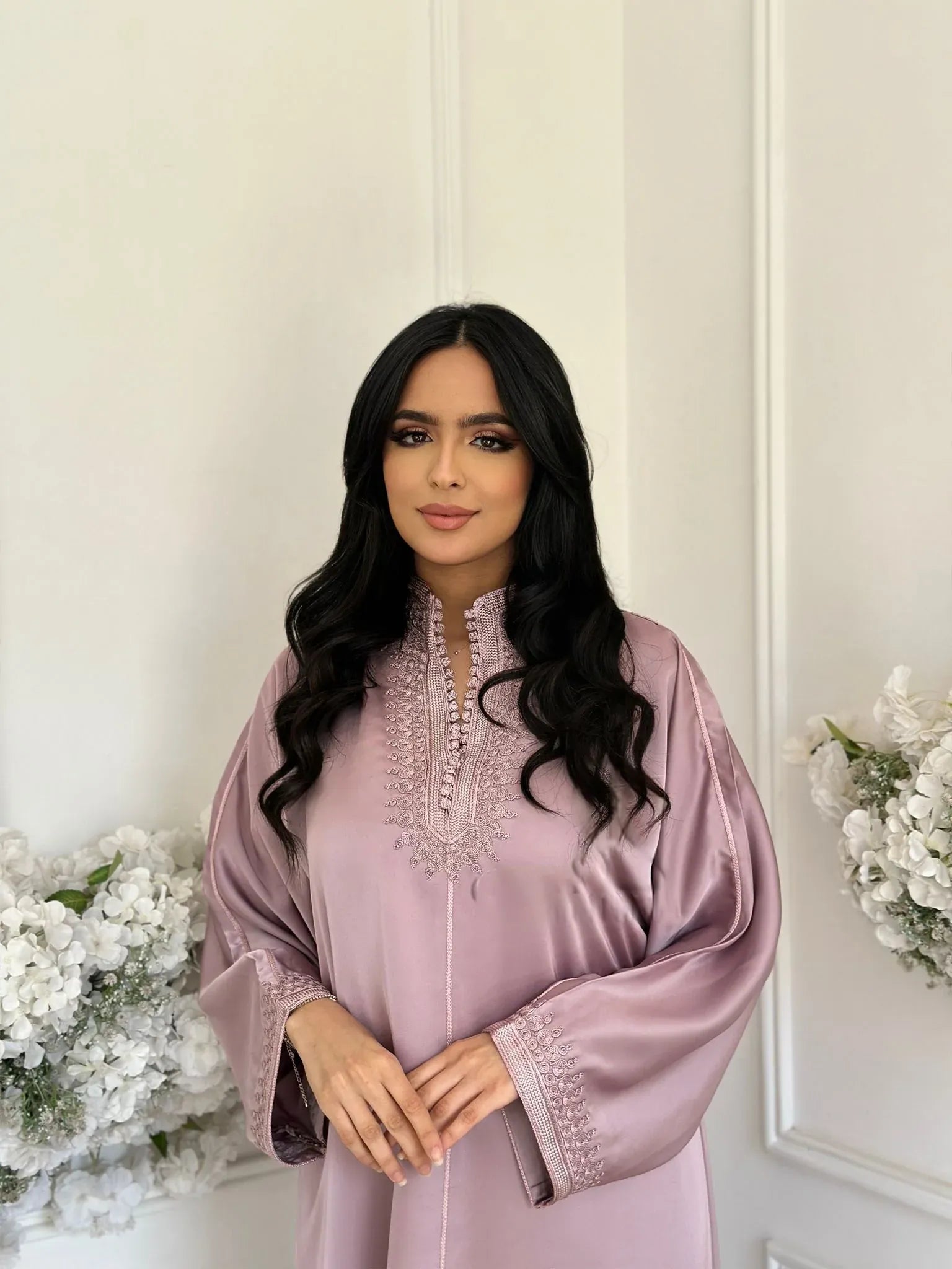 Marina Pink Abaya – Elegant Moroccan Robe for Home & Gatherings