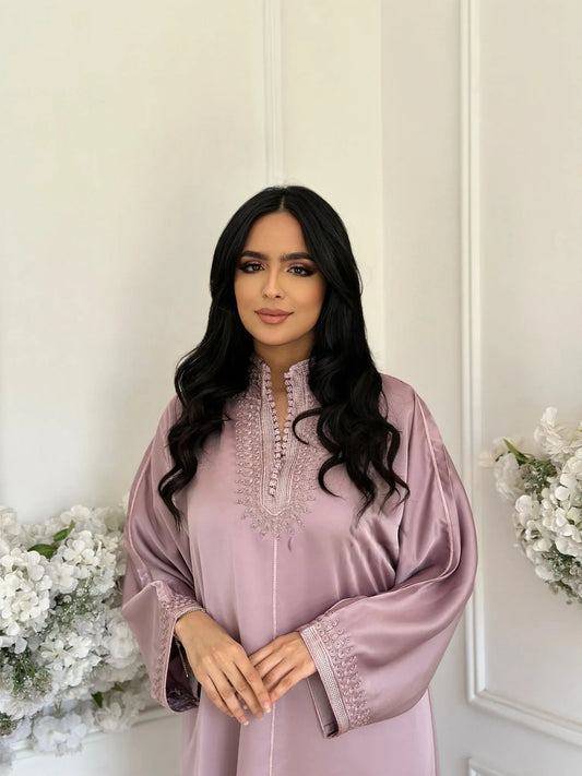 Marina Pink Abaya – Elegant Moroccan Robe for Home & Gatherings
