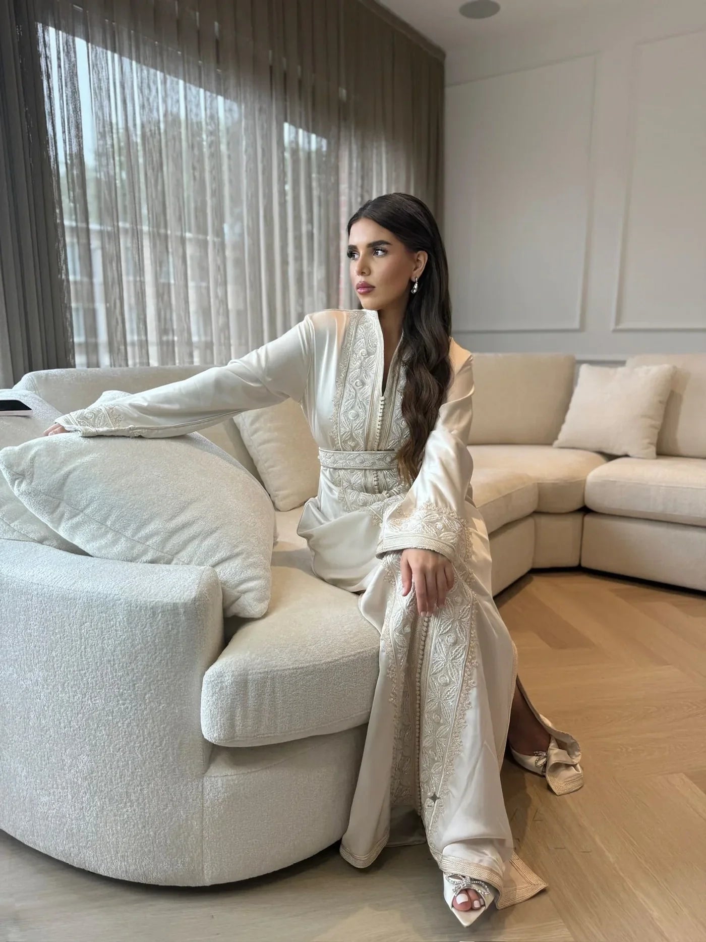Hala White Kaftan – Handcrafted Moroccan Dress – product view 2