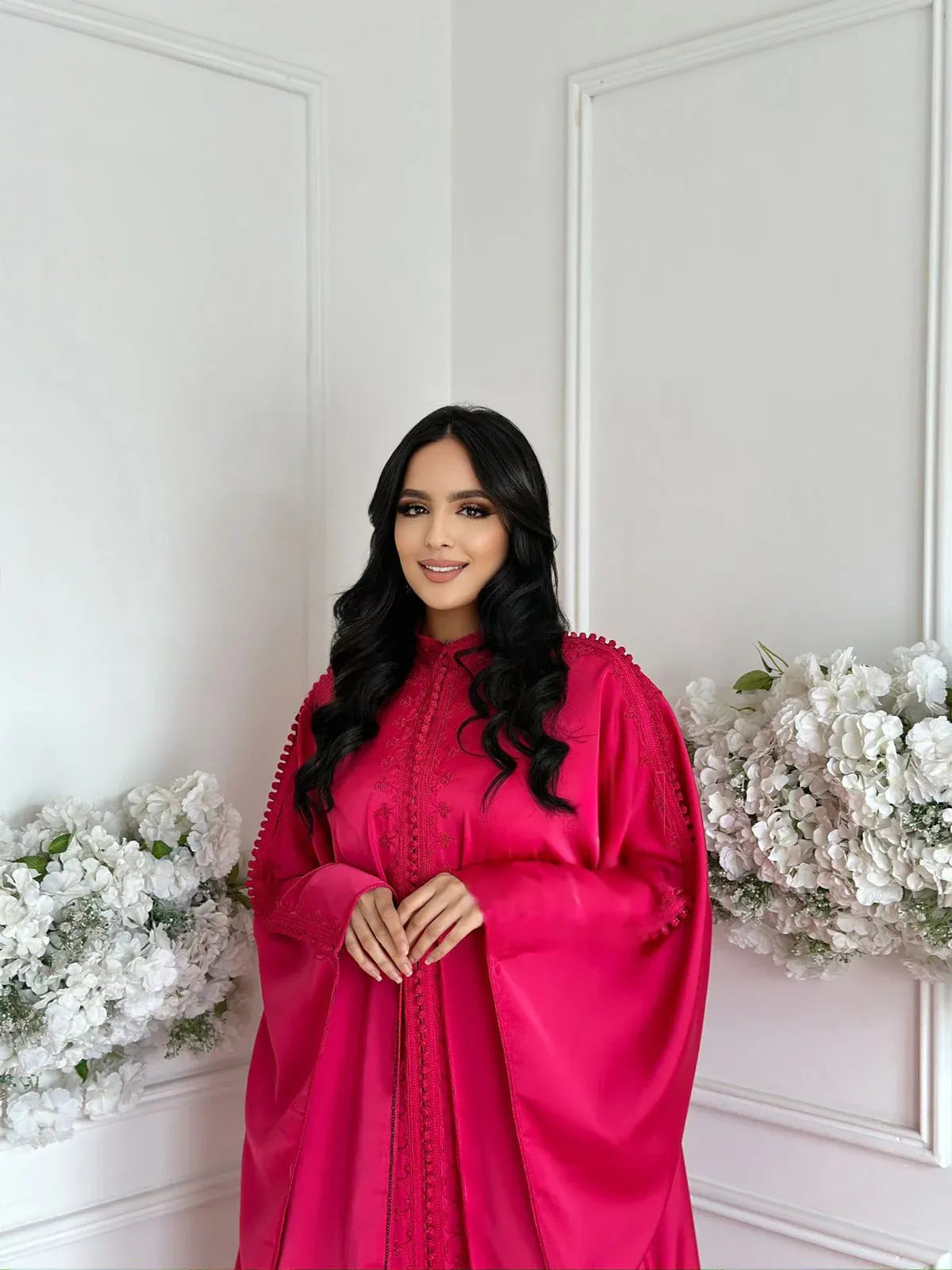 Kaltoum Pink Abaya – Elegant Moroccan Robe for Home & Gatherings