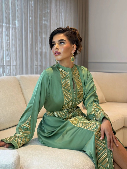 Sirina Green Kaftan – Handcrafted Moroccan Dress