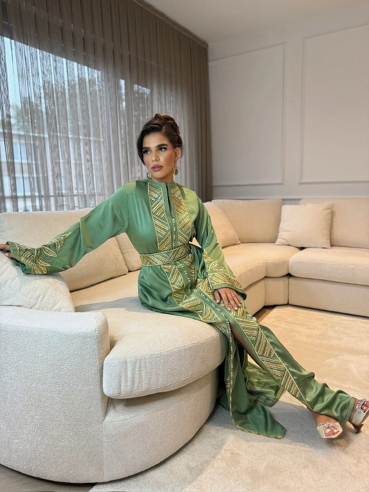 Sirina Green Kaftan – Handcrafted Moroccan Dress – product view 2