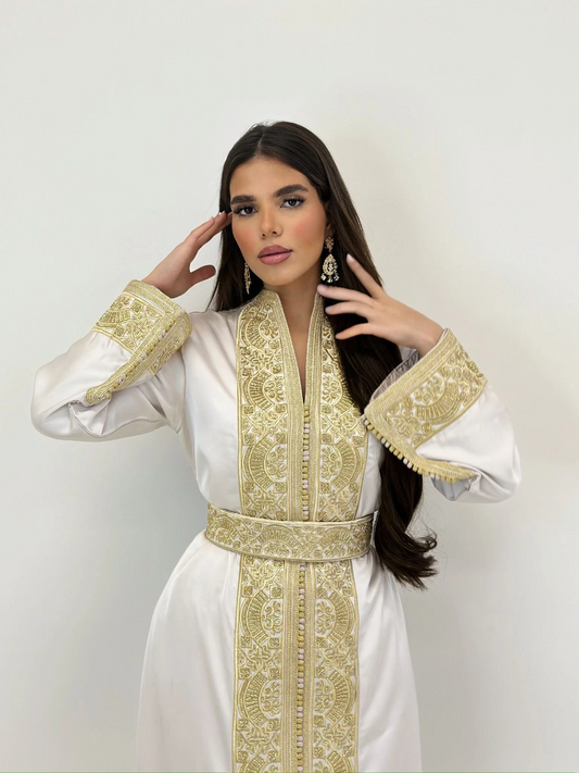 Nadia White Kaftan – Handcrafted Moroccan Dress