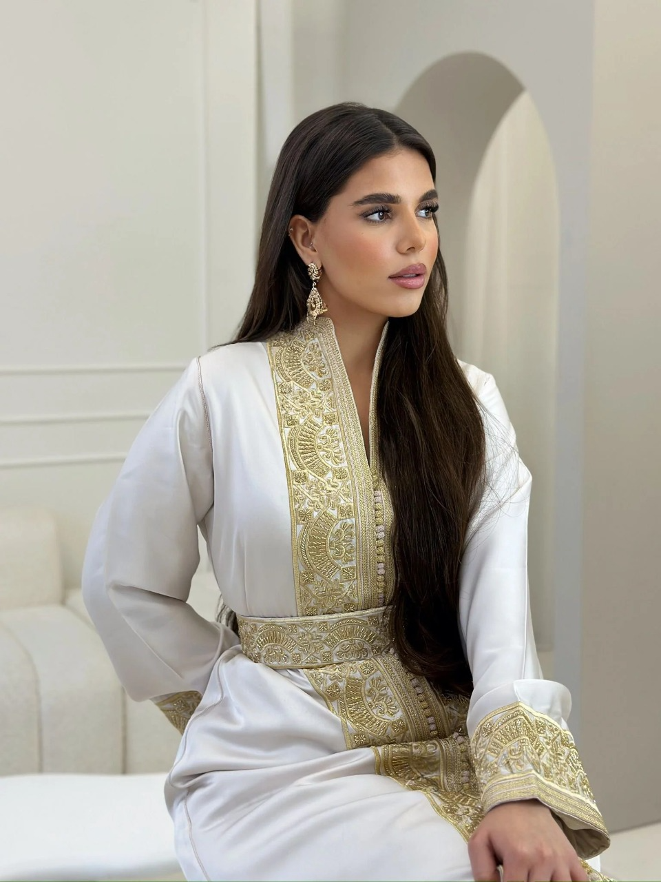 Nadia White Kaftan – Handcrafted Moroccan Dress – product view 3