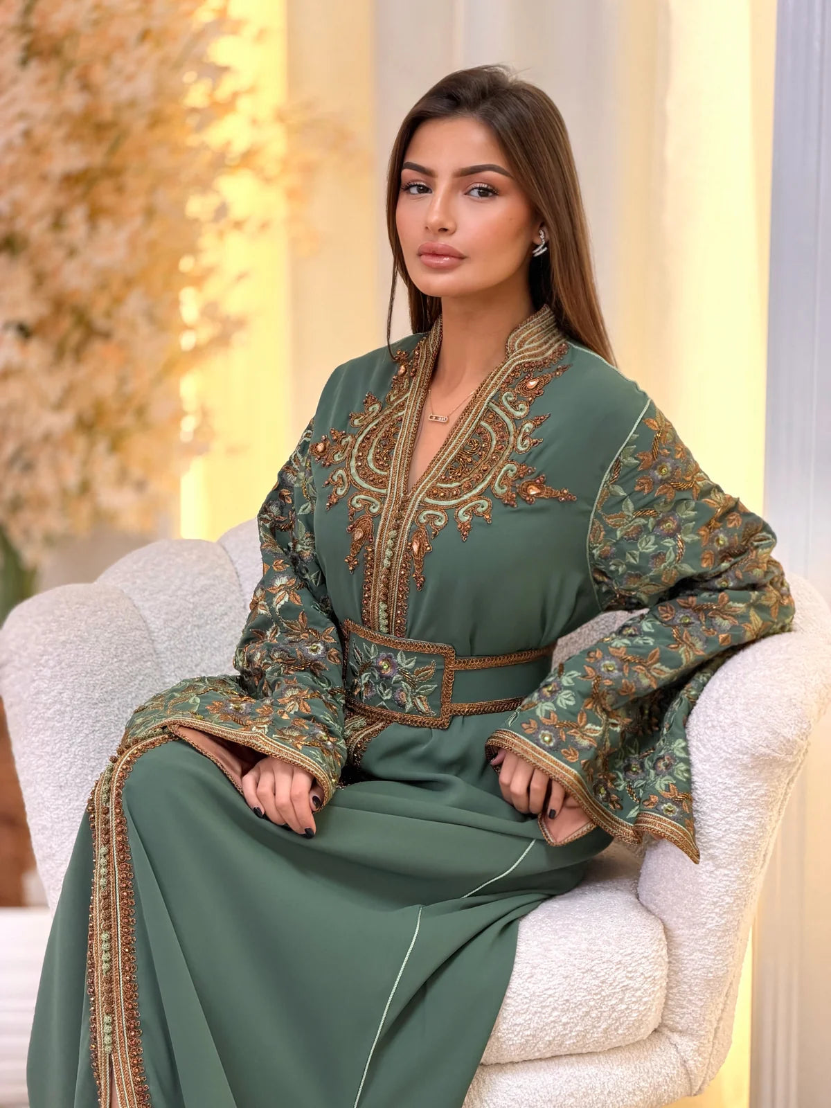 Nariman Green Kaftan – Handcrafted Moroccan Dress – back view