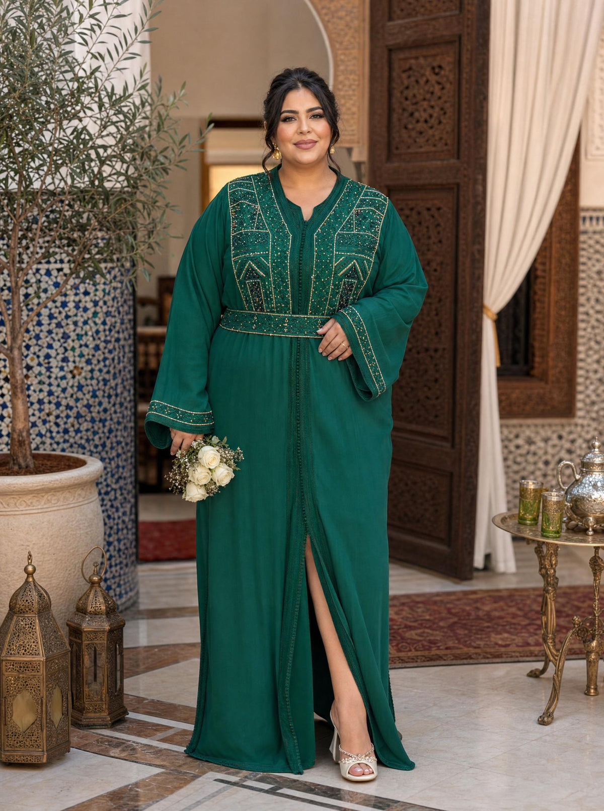 Norhane Green Takchita – Two-Piece Moroccan Ceremonial Dress \u2014 plus-size model